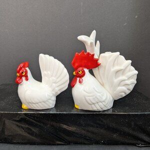 Vintage NOS White Hen and Rooster Salt and Pepper Set Dansan Japan